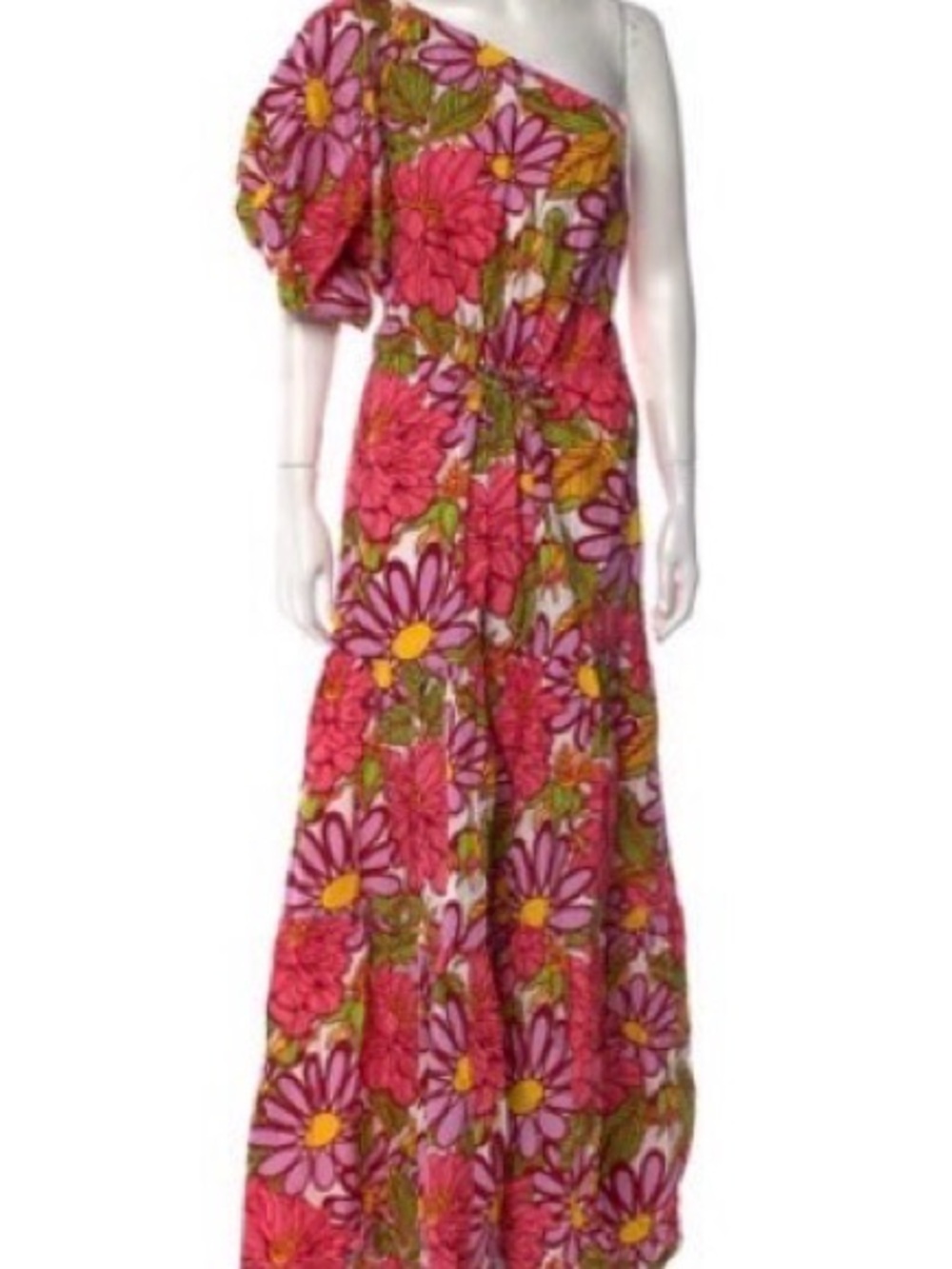 SWF One-Shoulder Floral Maxi Dress in Pink and Yellow